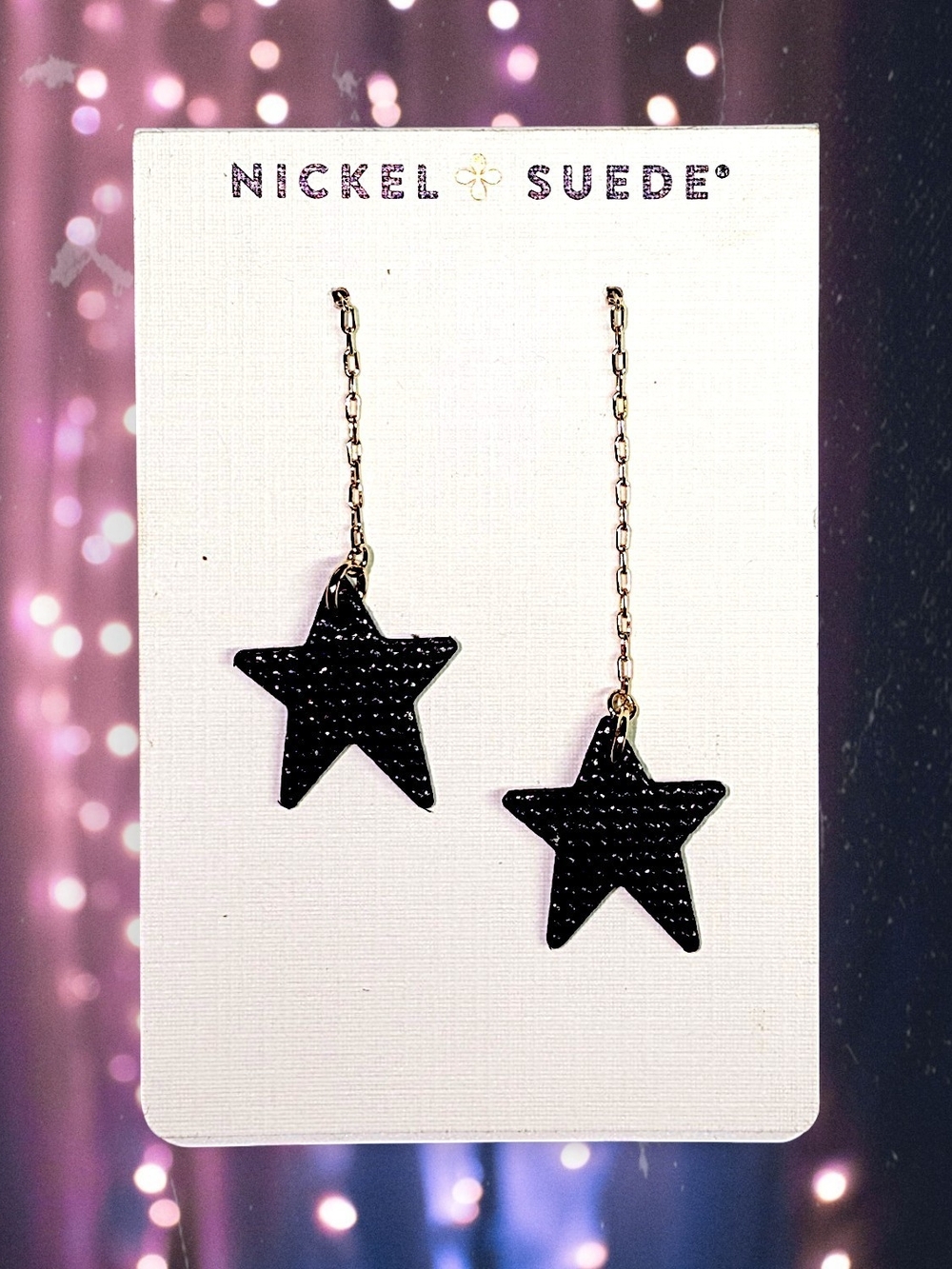 NEW Nickel Suede Black Star Drop Earrings